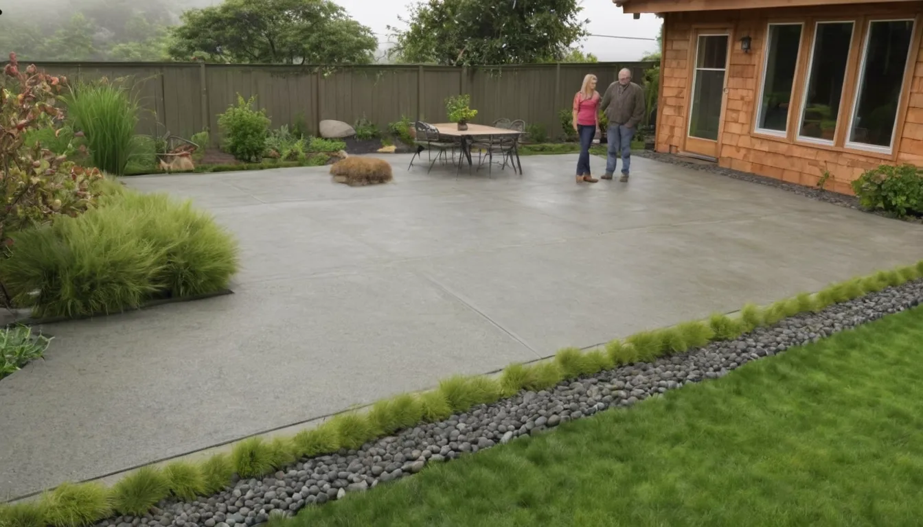 A newly poured concrete patio beside a wood-frame home in the Lake Stevens area on a mild, damp day